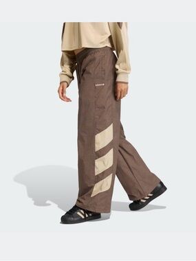 adidas Brown Wide-Leg Sweatpants with Beige Chevron Panels